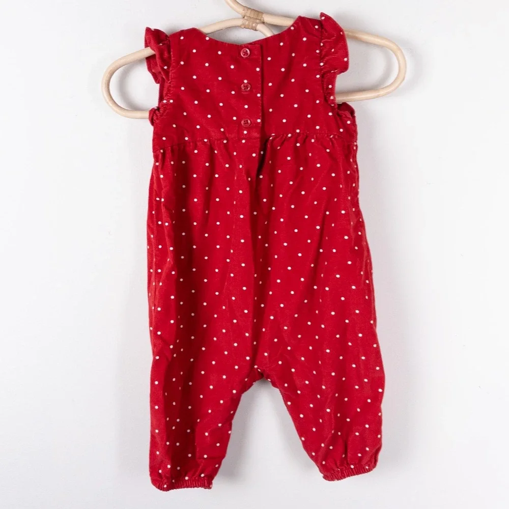 Baby Gap Romper Baby 0-3M Red Polka Dot Corduroy Ruffle Sleeveless Jumpsuit